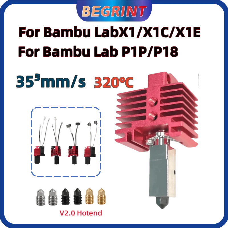 For Bambu Lab Hotend P1P P1S hotend Upgrade TZ 2.0 Version Bamboo X1 X1C X1E BiMetal Fit Brass Copper Hardened nozzle Thermistor