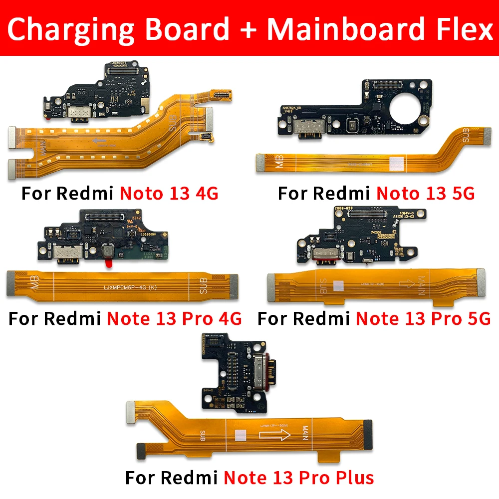 NEW Tested USB Port Connector Dock Charging Main FPC LCD Display Connect Mainboard Flex Cable For Redmi Note 13 Pro Plus 4G 5G