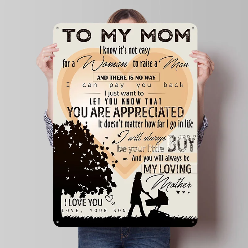 To My Mom Tinplate Posters Customizable Wall Art Retro Vintage Metal Signs for Home Room Bar Accessories Office Decoration Cozy