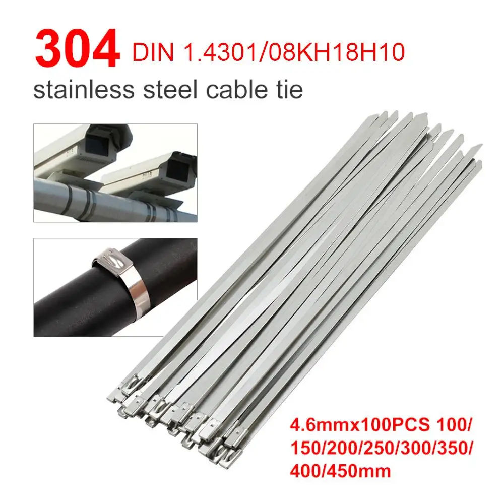 100pcs 4.6x100/150/200/400mm Stainless Steel Cable Ties, Locking Metal Zip-Exhaust Wrap Coated Multi-Purpose Locking Cable Ties