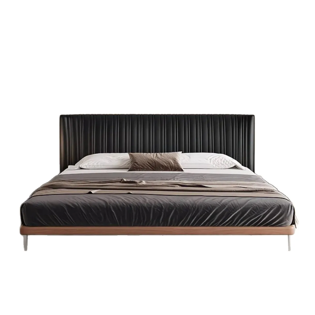 Yjq Italian light luxury leather bed modern bedroom bed ultra-thin bedside double luxury soft wedding bed