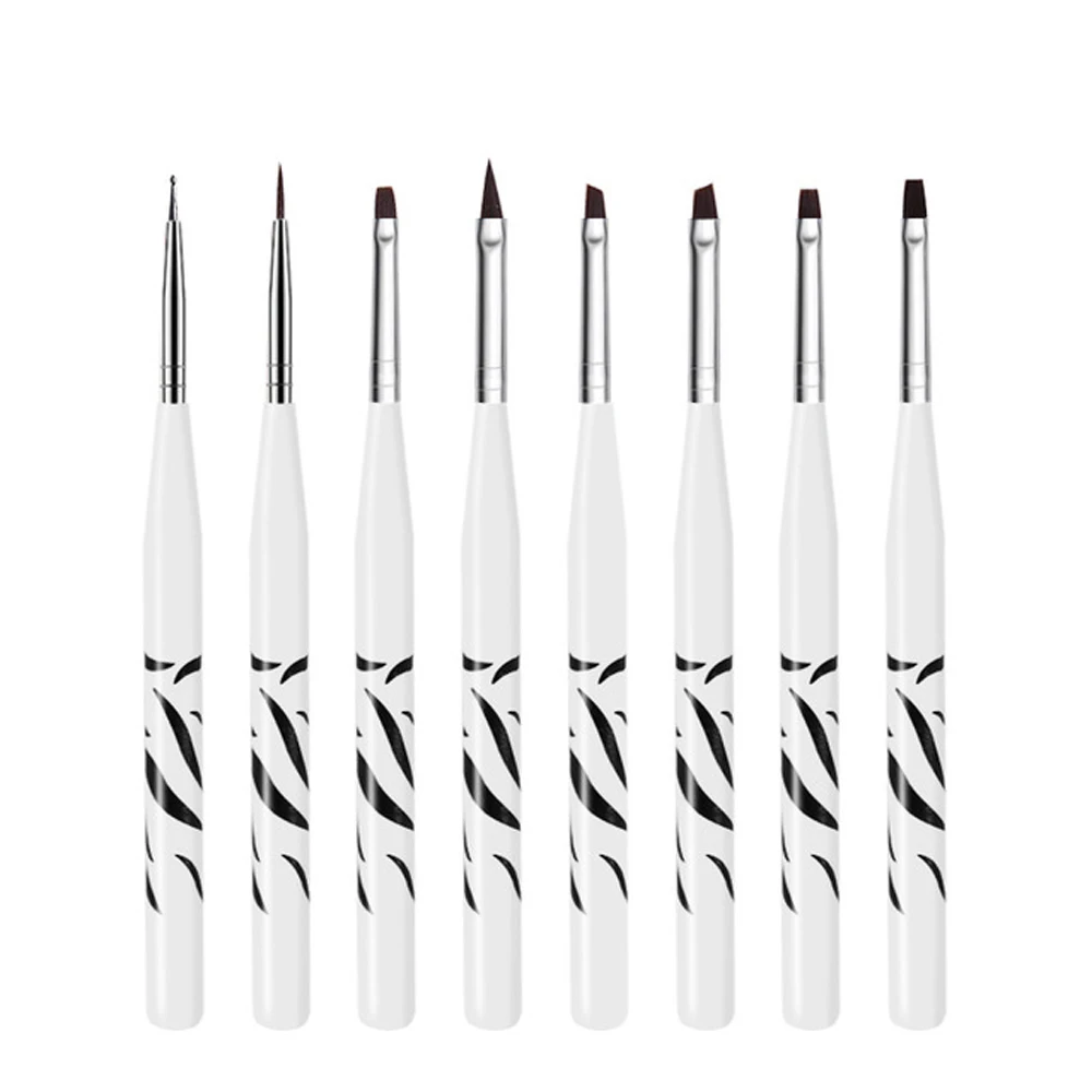 8Pcs/Set Nail Art Brushes Acrylic Liquid Powder French Stripes Liner Painting Drawing Design Pen UV Gel Manicure Tools