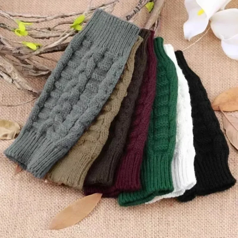 Winter Warm Knitted Gloves Women's Half Finger Warm Arm Warmers Girls Fingerless Mittens Solid Soft Wool Cuffs Sleeves Cover