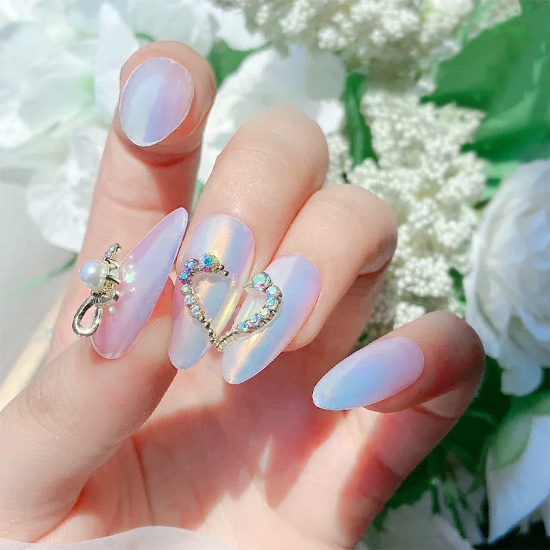 

10PCS Luxury Half Heart Nail Charms - DIY Alloy Pearl Jewelry Crystal 3D Decoration Accessories