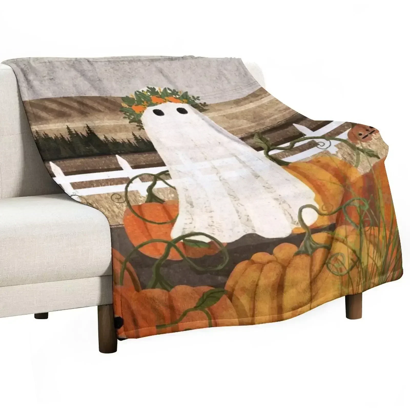 There's a Ghost in the Pumpkins Patch Again... Throw Blanket Decorative Sofa Beach Decorative Sofas Bed Polar Blankets