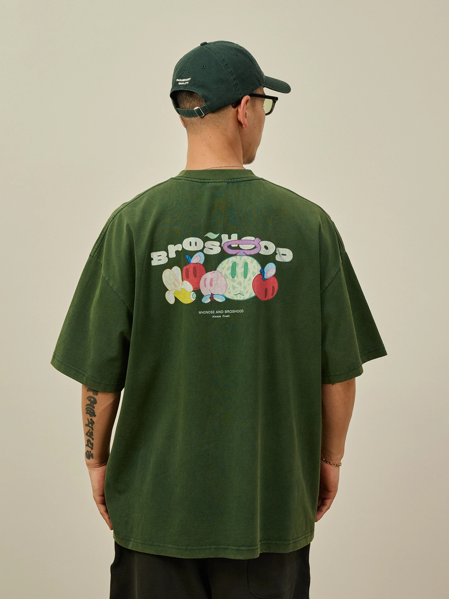 Broshood X JoeNg Collaborative Worn-In Vintage Direct Print Fruit Collection Short Sleeve T-Shirt Cotton Youth Casual Style