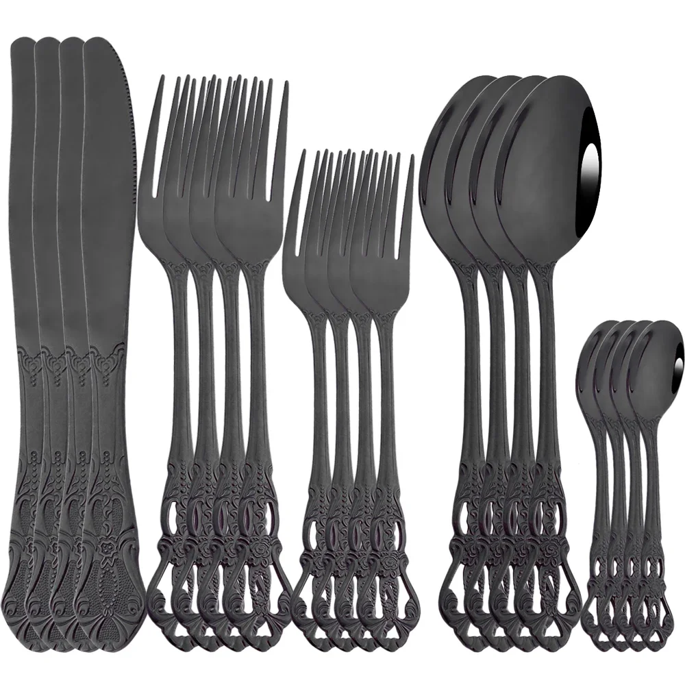 

Kitchen Black Dinnerware Set Knife Fork Coffee Spoons Flatware Stainless Steel Cutlery 4/20Pcs Western Complete Tableware Set