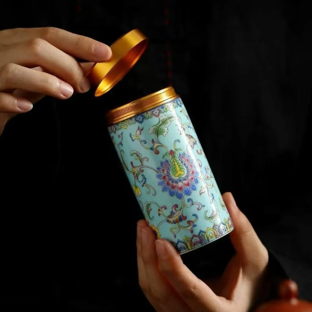 

Storage Can Ceramic Empty Tea Tin Can Mini Flower Tea Packaging Box Portable Chinese Style Green Tea Canister Home/Office/Travel