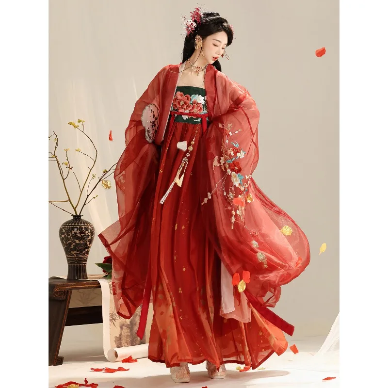 Hanfu female Tang embroidered big-sleeved shirt, fairy-style chest-length skirt, elegant spring and summer