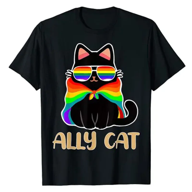 LGBT Support Ally Cat Be Kind Gay Rainbow Funny Allies Gift Idea T-Shirt Funny Kitten  Lover Women's Fashion Tee Tops