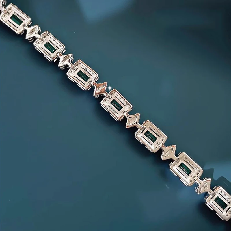 Luxury Silver Color Palaiba Bracelet for Women Girls 17cm Long Popular Emerald Tourmaline Bracelet Wedding Party Jewelry Gift