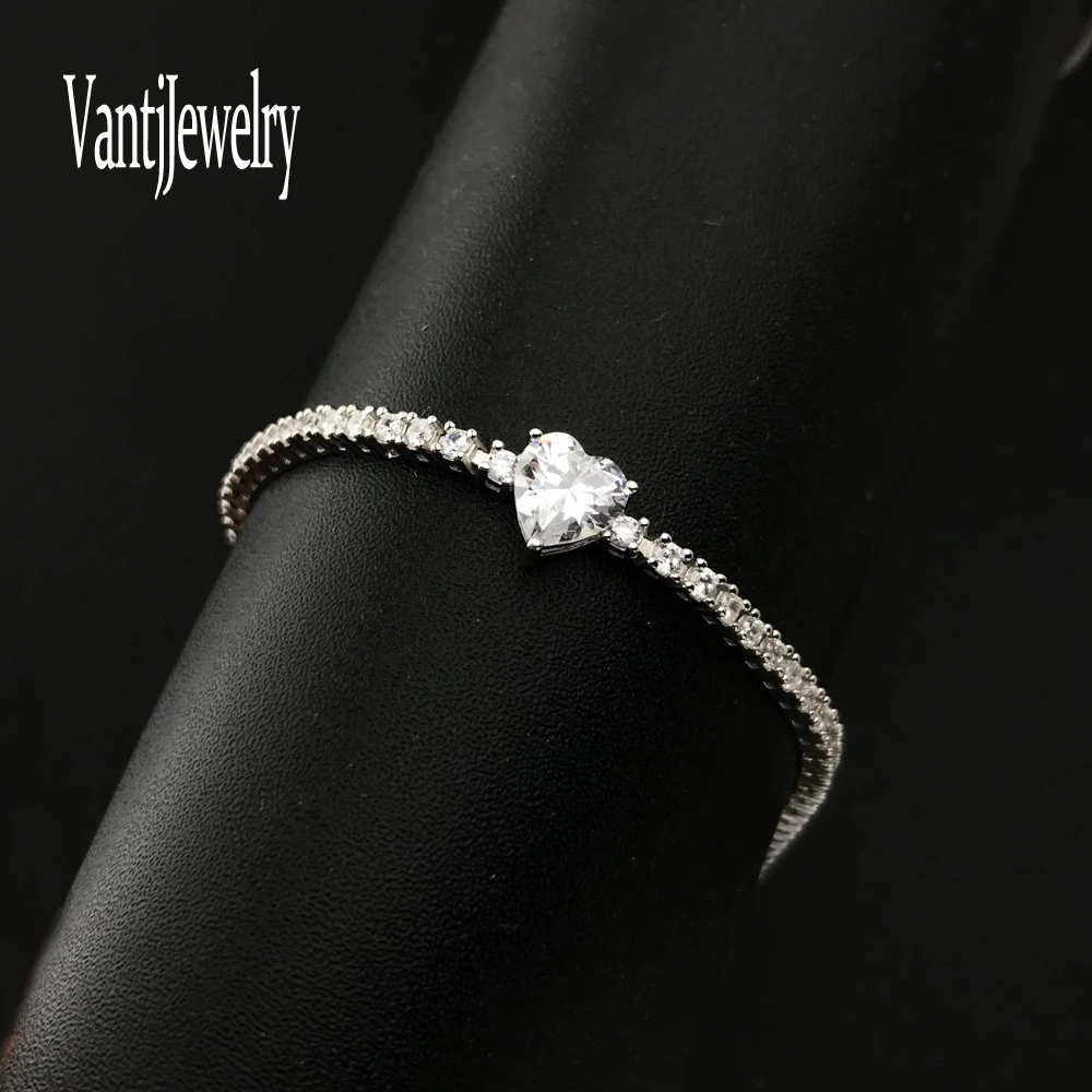 

Elegant Tennis Bracelet 925 Sterling Silver Zircon Heart 7mm Sparking Hiphop 18cm Bangle Jewelry for Women Party Birthday Gift