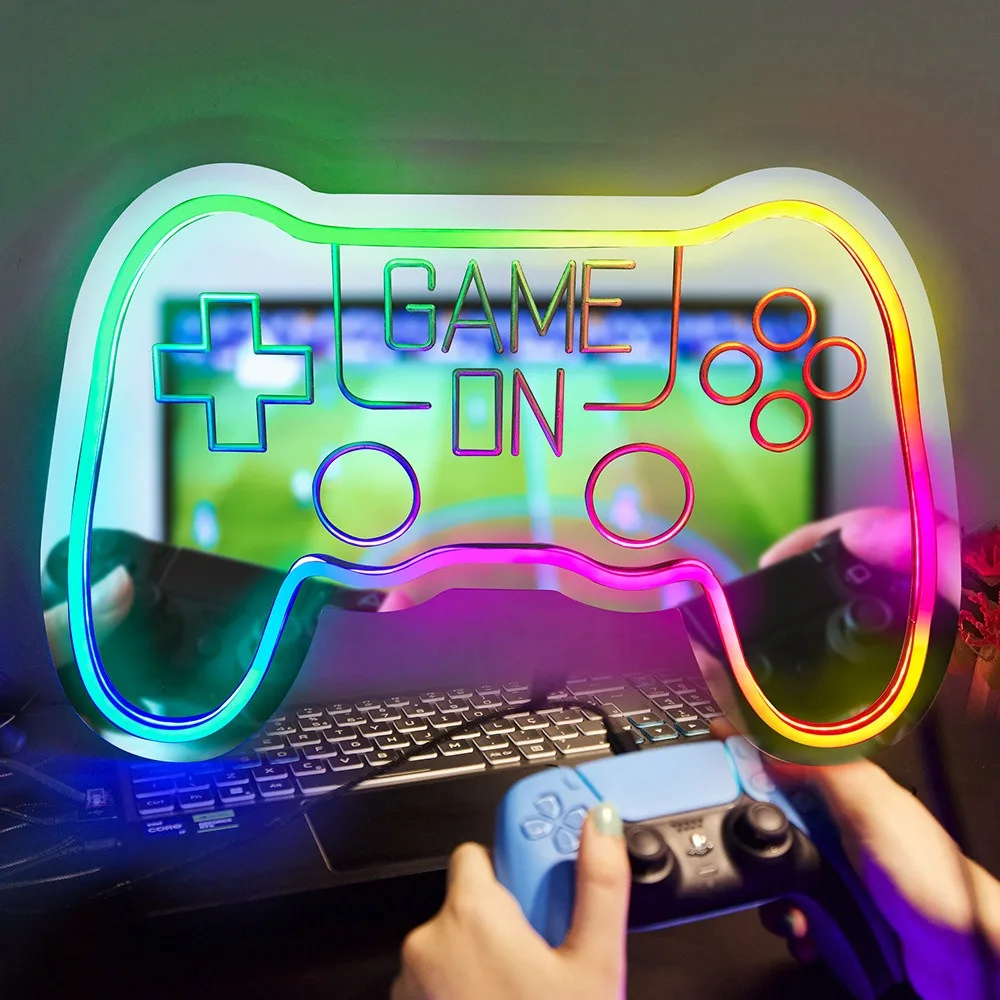 Imagem -02 - Rgb Led Mirror Night Light Neon Sign For Gamer Room Wall Decoração para Casa Placa Acrílica Personalizada Bluetooth App Gamepad Gamer