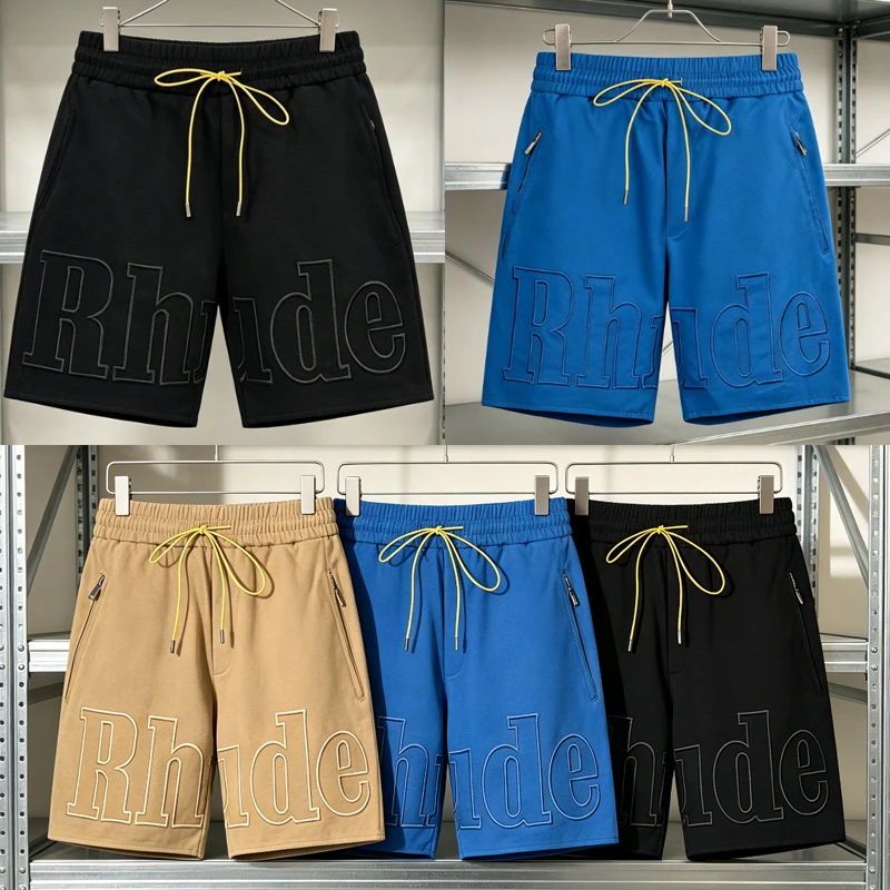 Classic Fashionable Rhude Casual Shorts Street Hip-hop High Quality Letter Embroidery Thick Fabric Sports Shorts