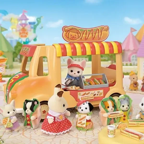 Original Sylvanian Families Hot Dog Five Strawberry 2024 Treasures Cross Dressing Action Figure Doll Set Box Collection Gift Toy