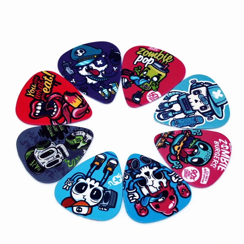 SOACH 10PCS 0.46/0.71/1.0mm high quality guitar picks two side pick Graffiti skeleton picks earrings picks guitar Accessories