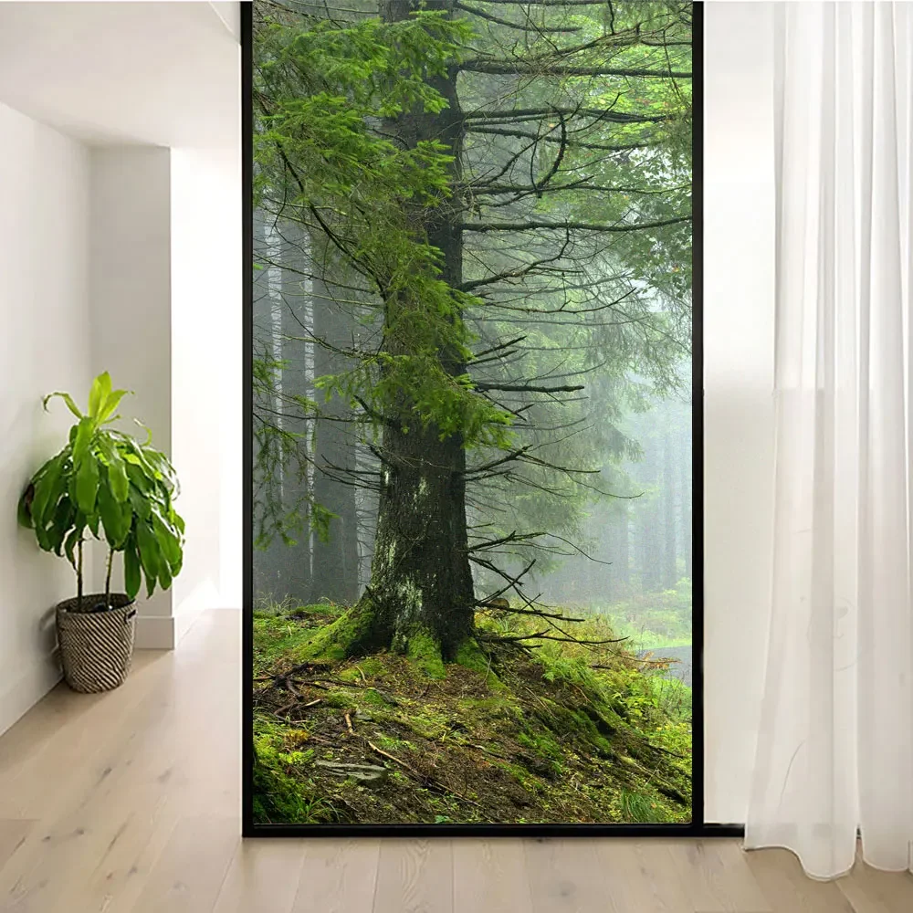 Window Film Privacy Foggy Forest Frosted Glass Sticker Heat Insulation and Anti UV Blocking Static Cling sticker for Home