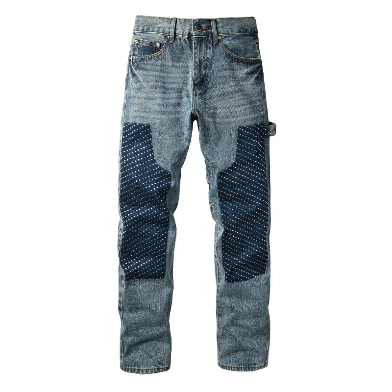 

Vintage Trendy Rhinestone Jeans Straight Jeans Pants Men's Straight Pants