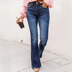 2024 New Flare Jeans Pants Women Vintage Denim Ladies Jeans Women High Waist Fashion Stretch Pocket Trousers Wide Leg Jeans