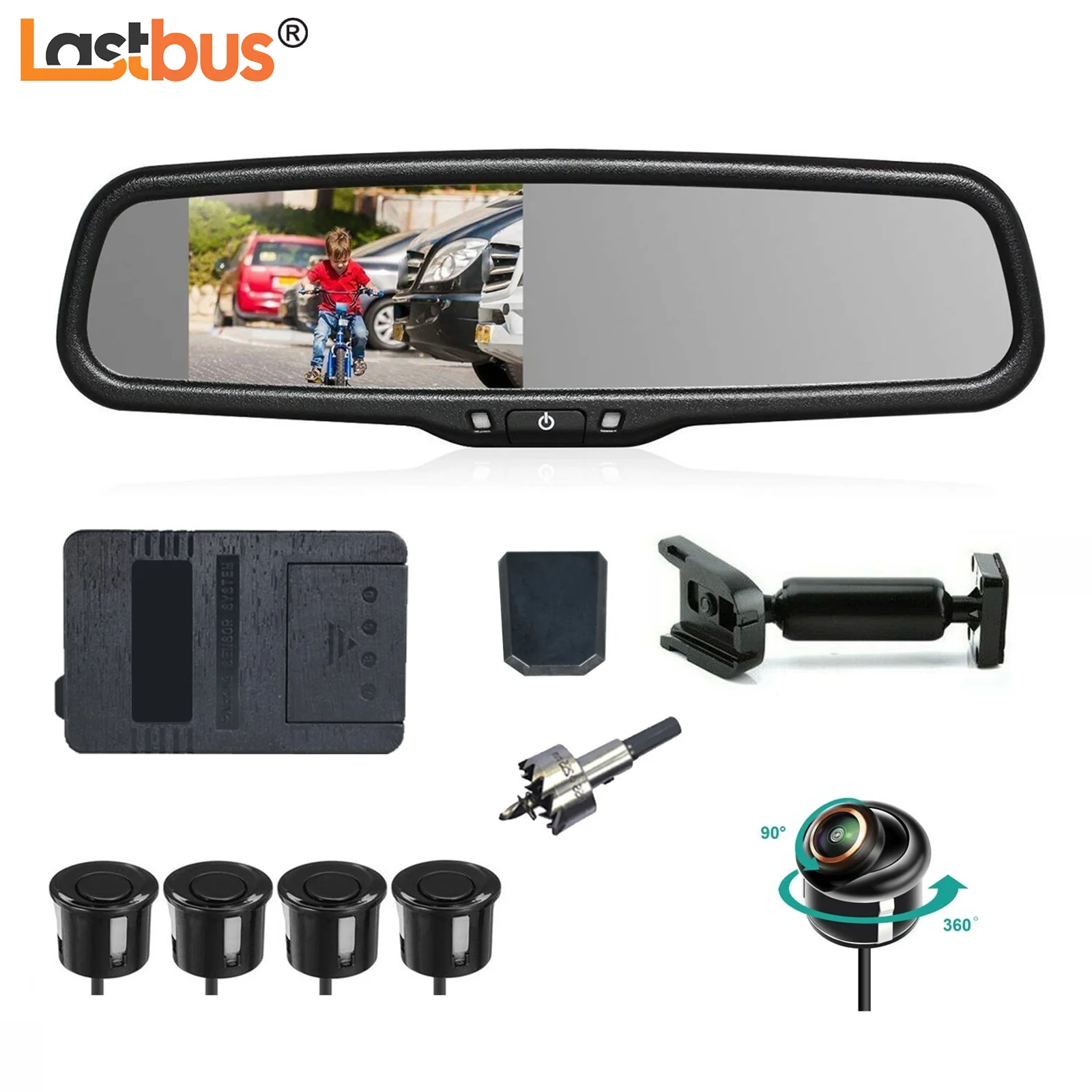 

Lastbus 4.3" Car Rear View Mirror Monitor With OEM No1 Bracket+Reversing Camera +4 Radar Parking Sensor & Alarm Beeper System