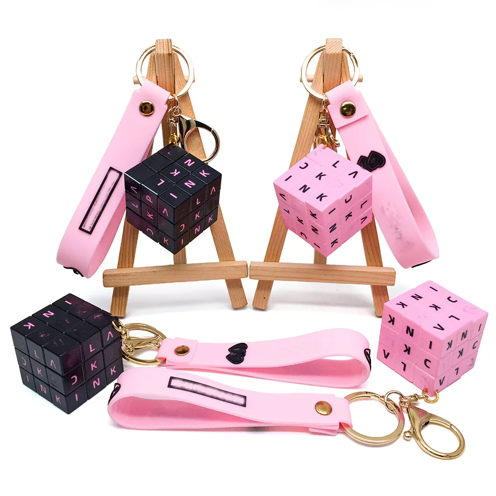 Kids Puzzle Toys Pink and Black Letters Rotating Magic Cube Toys Keychain Pendant Creative 3 Order Magic Cube Toy Funny Gifts