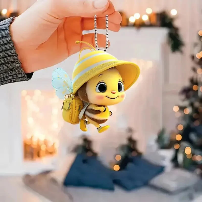 2D Cute Acrylic Wasp Backpack Bee Car Pendant Ornaments for Home Decorations Christmas Booknook Yard Garden Decor Items