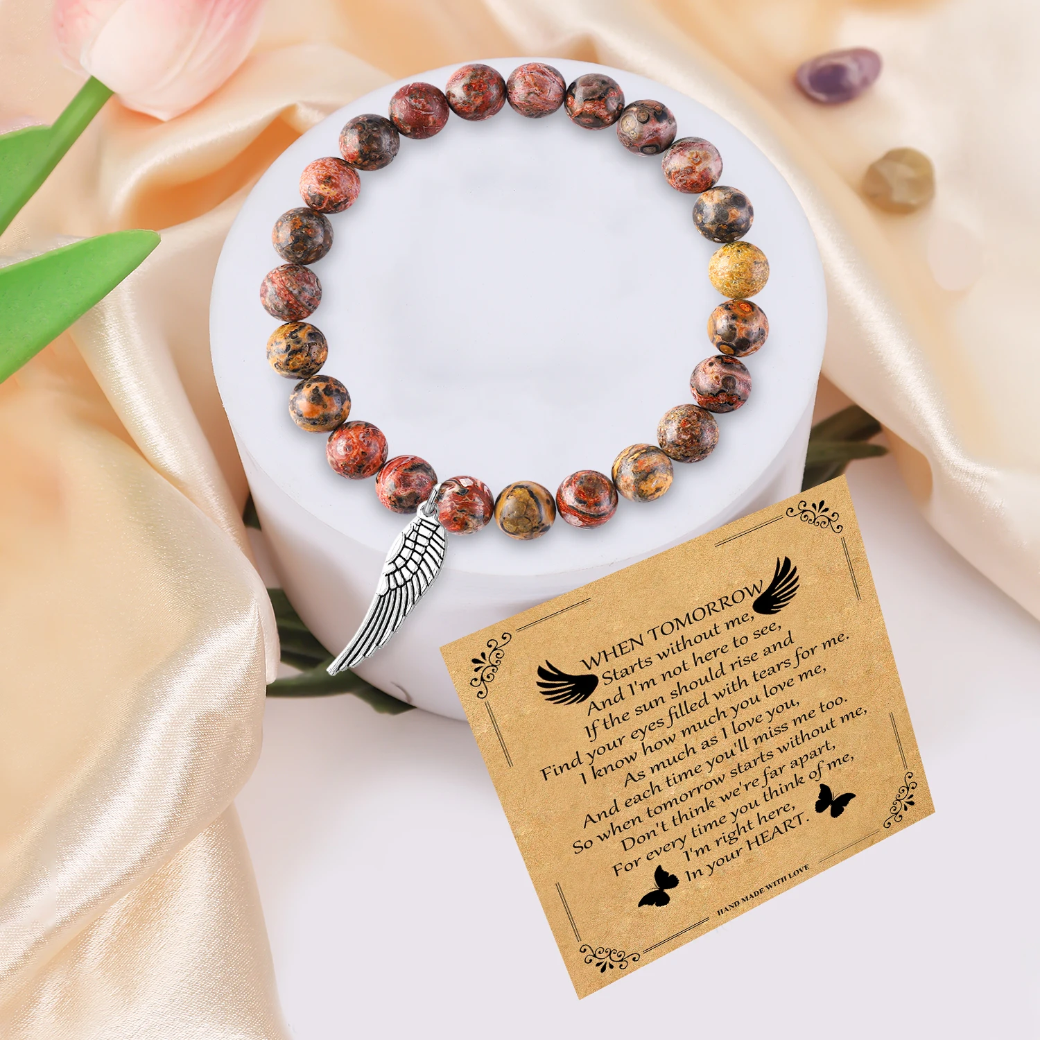 1PC Sympathy Gifts for Loss of Loved One, Healing Bracelet with Blessing Card for Loss of Dad Mom