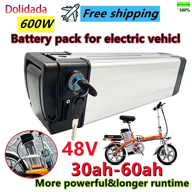 

2024 new portable high-power 48V30Ah-60Ah high-capacity silver fish bicycle lithium-ion battery