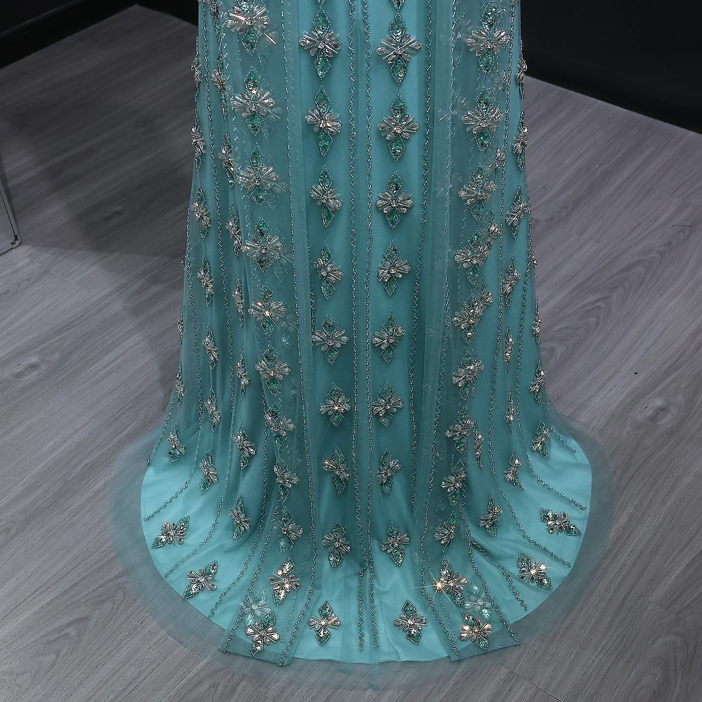 Sharon Said Luxury Dubai Beaded Nude Evening Dress with Scarf Elegant Strapless Arabic Prom Formal Party Gowns SS229 Customized image 5