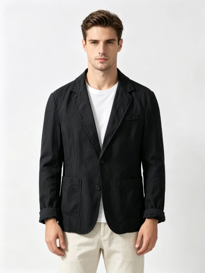 Men's Cotton Linen Suit Jacket Casual Summer Lightweight Notched Lapel Single Breasted Business Blazer Daily Wear