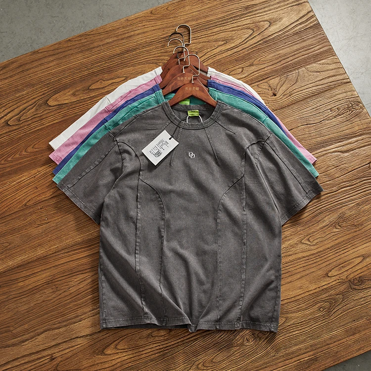 

Heavyweight ort Sve T-irt Men's Faion Cotton Pure Waed Proced Trendy Sle ort Tee Breathable Thiened Summe...