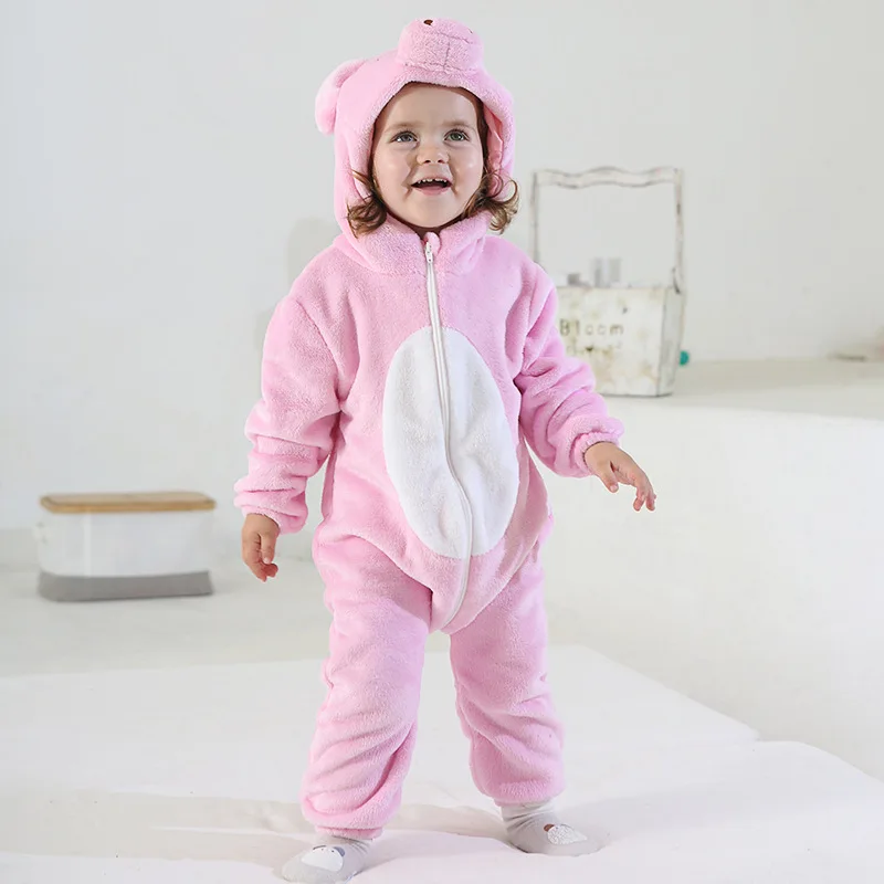 

Pajamas Spring and Winter Animal Cartoon Children's One-piece Climbing Suit Powder Pig Warm Home Clothing Can Be Worn Outside