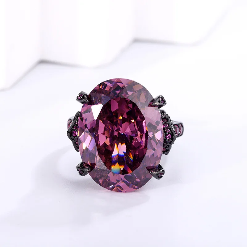 European and American jewelry, gold-plated copper base, bird's nest cut dry rose egg-shaped ring for women, in stock, 15*20