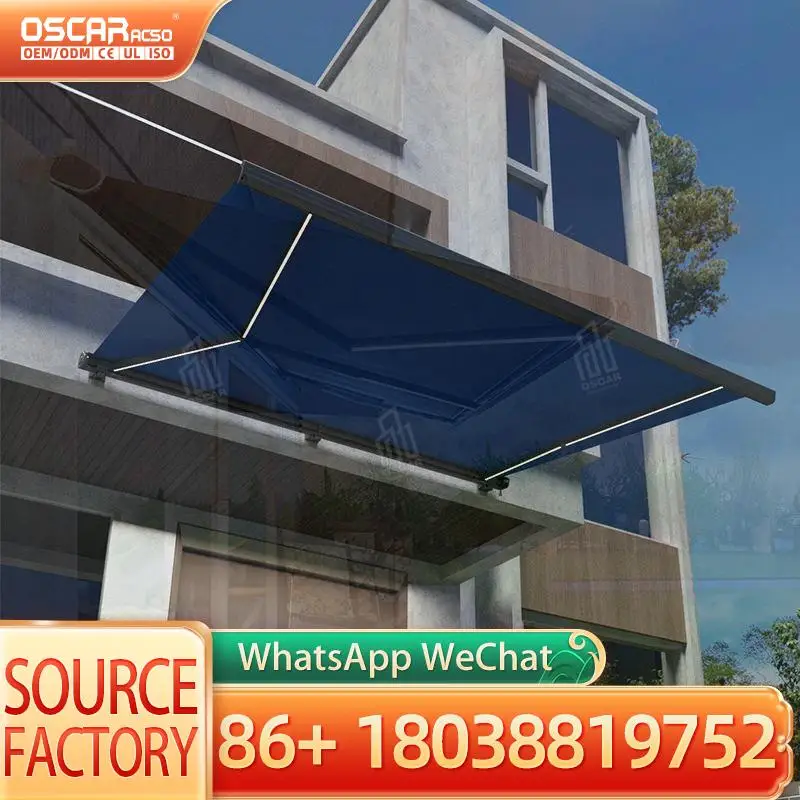 Electric Retractable Full Cassette Awning with Acrylic Sail Rainproof Remote Control White Frame Convenient for Patio Backyard P
