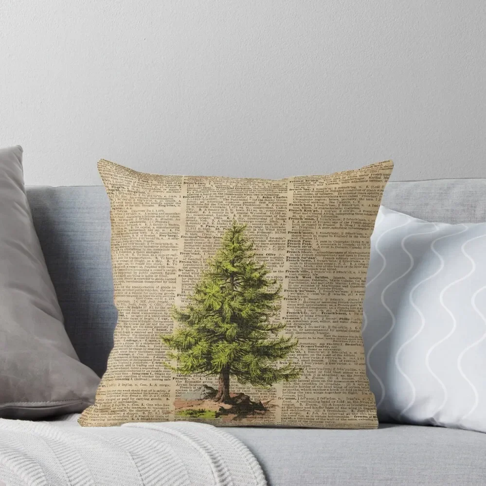 Pine Tree,Cedar Tree,Forest,Nature Dictionary Art,Christmas Tree Throw Pillow Throw Pillow Pillow