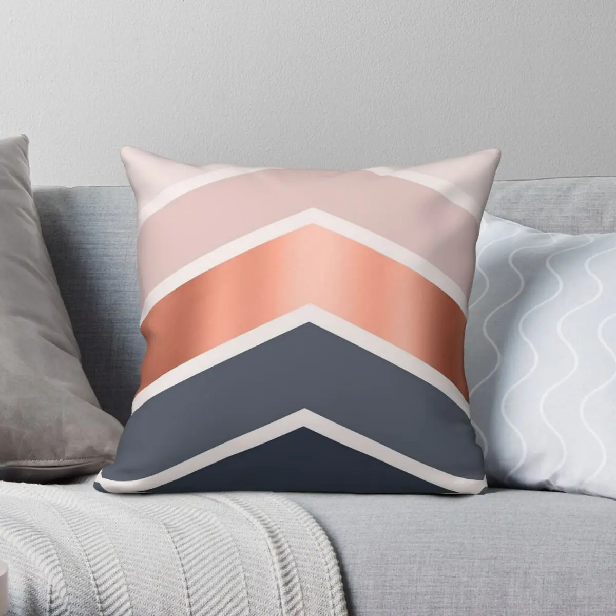 Chevrons In Blush Navy Copper Square Pillowcase Polyester Linen Velvet Printed Zip Decor Pillow Case Sofa Cushion Cover