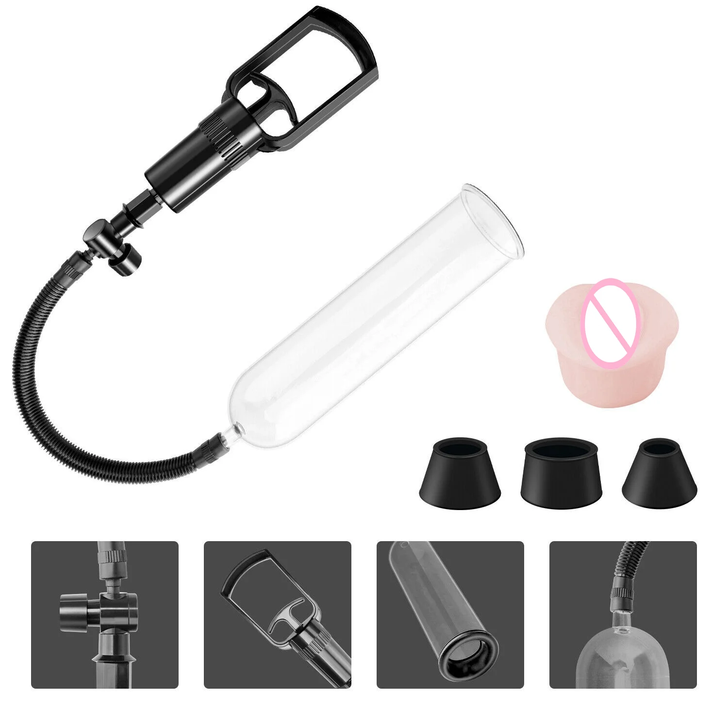 Powerful Suction Vacuum Penis Pump with Extra Soft Replacement Sleeves Comfortable Skin Friendly Portable Daily Care Toy for Men