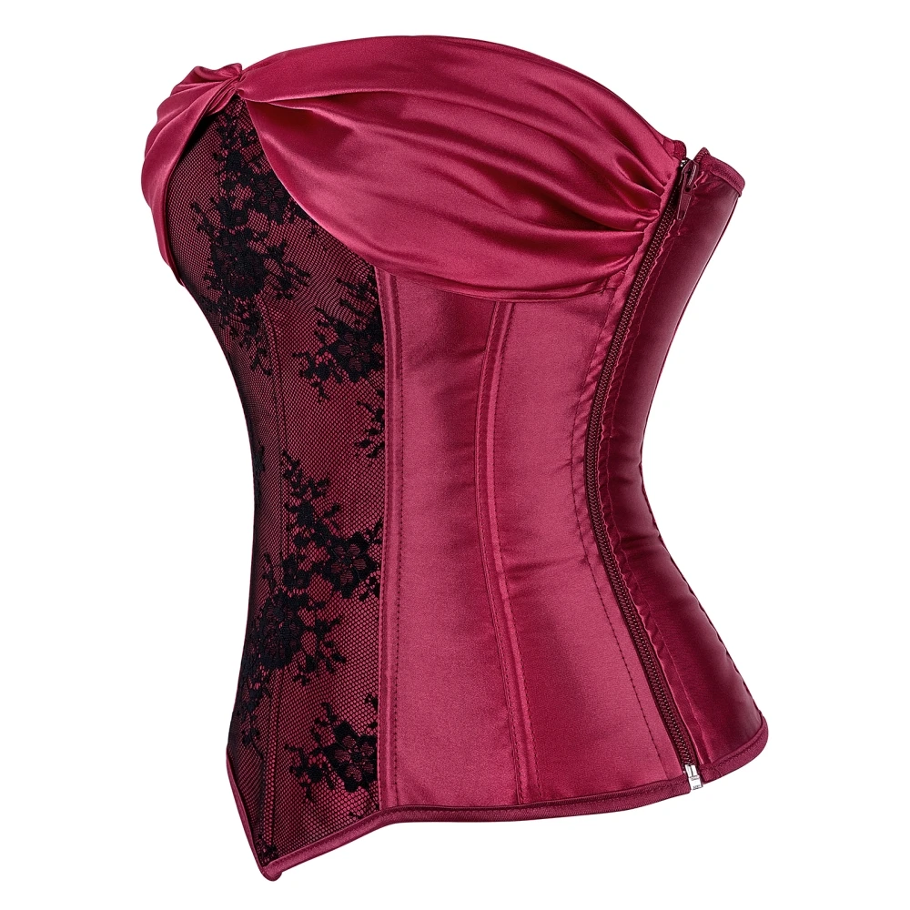 Victorian Corset Top Plus Size Women Bustier Overbust Sexy Floral Lace Up Vintage Satin Lingerie Gothic Costumes Black Red White
