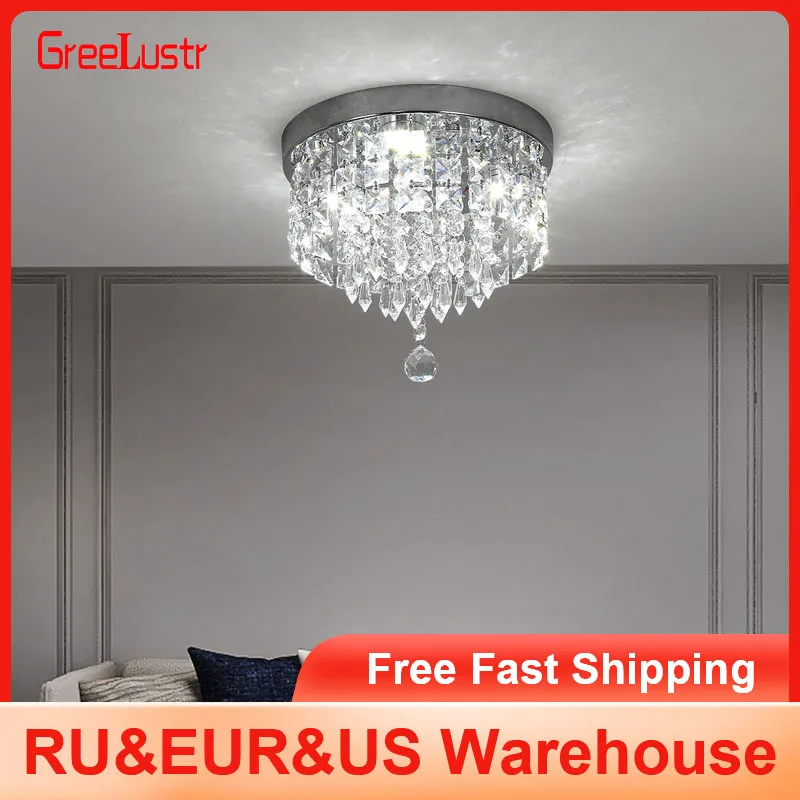 Indoor Crystal Ceiling Lamp Flush Mount Modren Led Chandelier Fixtures For Hallway Bedroom Dining Room Stainless Steel Lustres