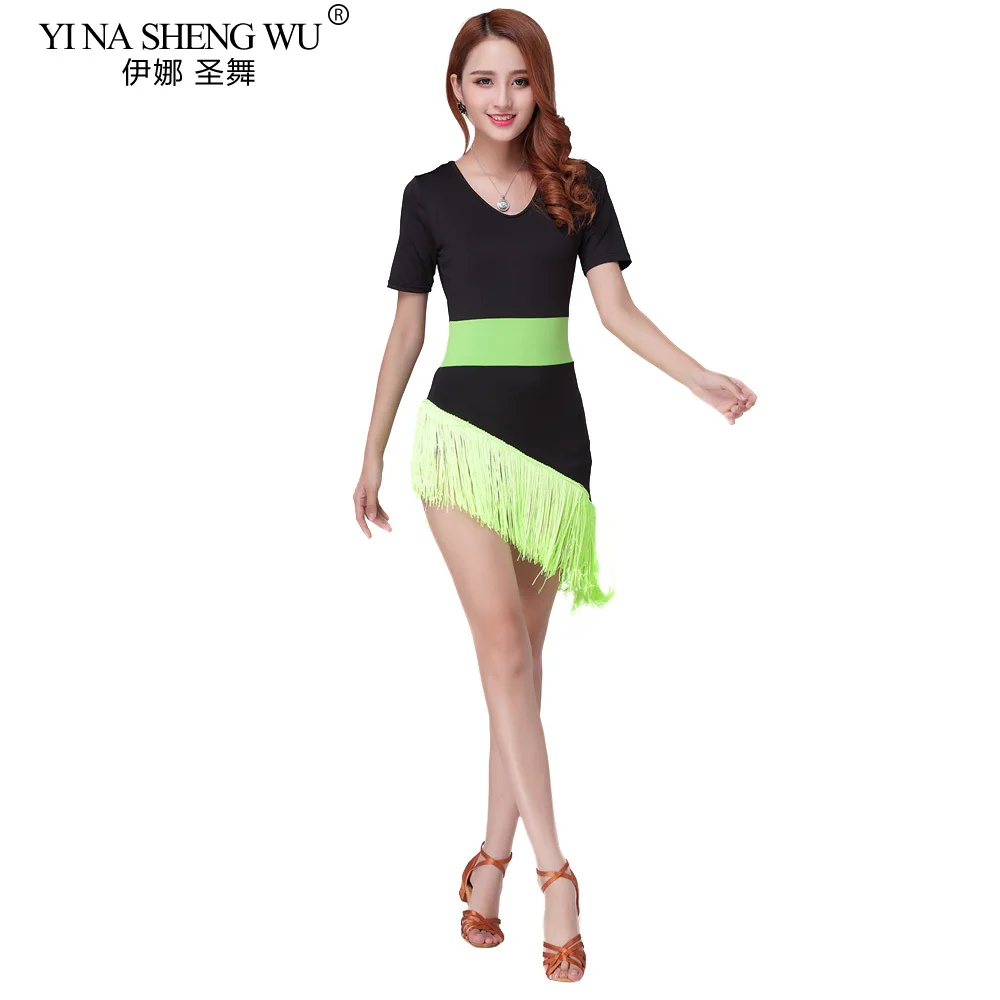 Jupe à franges de danse latine, vêtements de scène pour pratique de la danse latine, en Fiber de lait, à manches courtes, pour femmes adultes, nouvelle collection