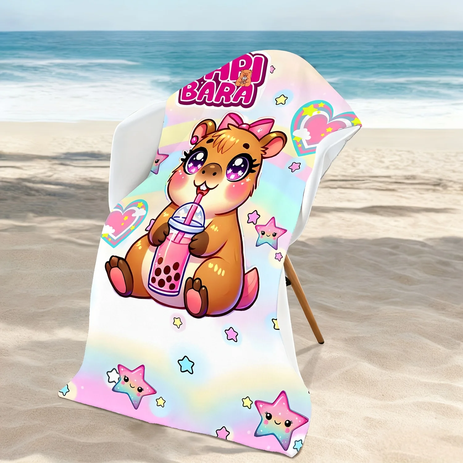 1pc of Super Soft Microfiber Towel Cute Capybara Drinking Pearl Milk Tea Cartoon Pattern Breathable And Quick-Drying