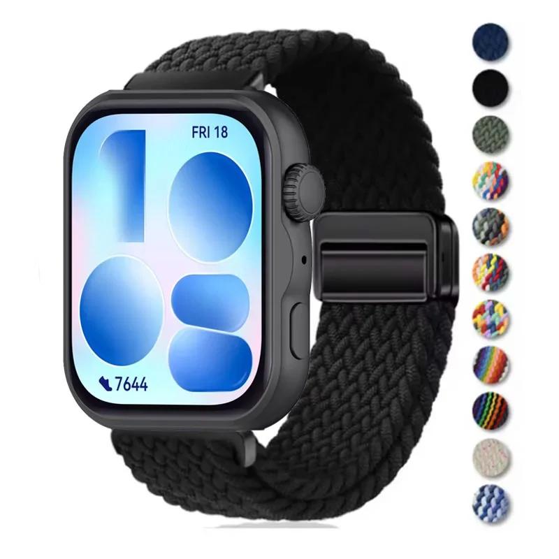 Sports Nylon Elastic Loop Strap+ Adapter for Fitbit Versa 4 3 / Sense 2 1 / Versa Lite 2 Magnetic Band
