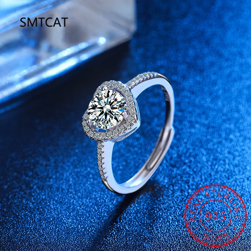 

Real 925 Sterling Silver Clear heart CZ Ring Sparkling Charm Finger Ring For Women Classic Wedding Statement Jewelry