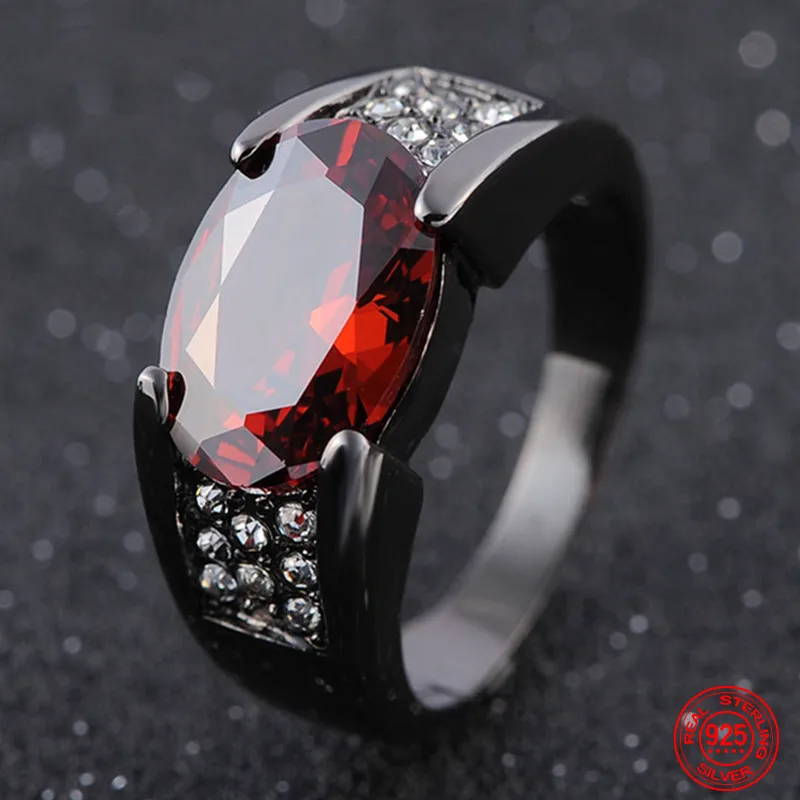 New Arrival 925 Sterling Silver Red Purple Crystal Ring For Men Women Jewelry Party Gift