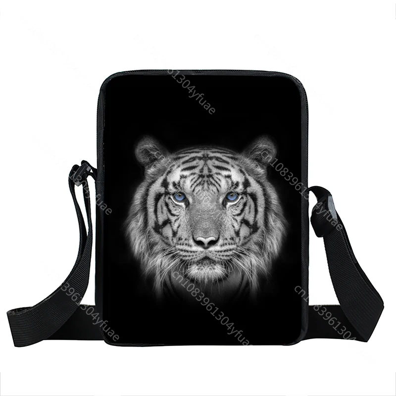 Black White Animals messenger bag lions Tigers shoulder bag mans Crossbody Shoulder bag  Messenger  Small Casual handbag