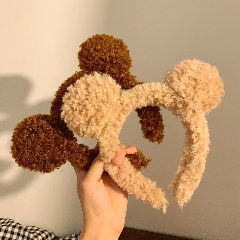 Brown Little Bear Ears Plush Face Wash Hair Band for Women facial mask Cartoon Girl Heart Band Hair Band for Autumn and Winter