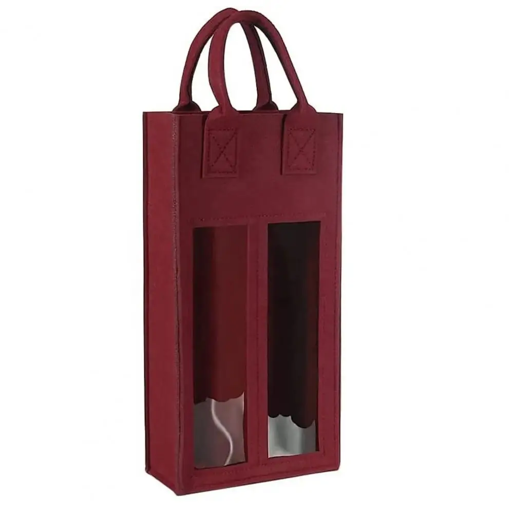 Anti-collision Wine Tote Portable Double Wine Carrier Bag with Shockproof Handle Heavy Duty Felt Reusable Tote for Champagne