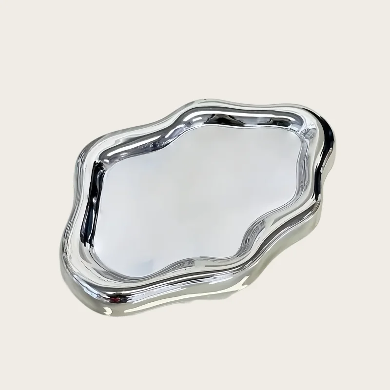 Creative Silver White Dual-Tone Electroplated Jewelry Tray Simple Home Desktop Decoration Jewel Display Storage Organizer Tray