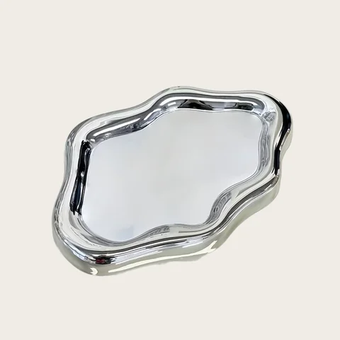 Creative Silver White Dual-Tone Electroplated Jewelry Tray Simple Home Desktop Decoration Jewel Display Storage Organizer Tray