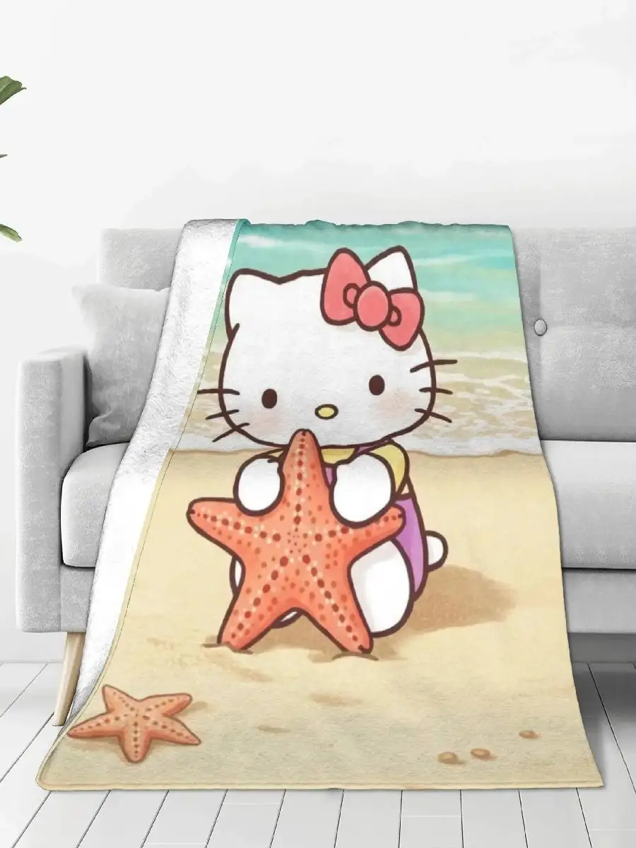 Soft Warm Throw Blanket for Camping Beach Vacation Flannel Bedspread Couch Bed Cover Hello Kitty Boys Girls